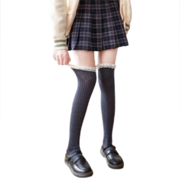 Over The Knee High Slouch Lace Trim Gray Fall Boot Socks Sexy Thigh High OTK New - Picture 2 of 6